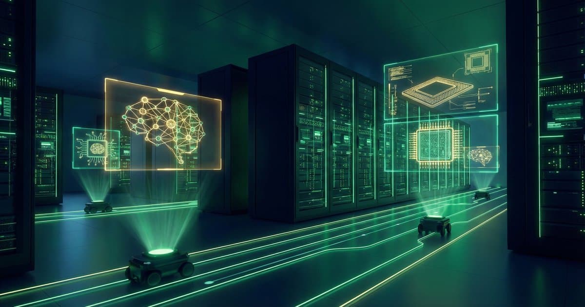 NVIDIA GTC 2026 - AI infrastructure visualization with data center and neural network patterns