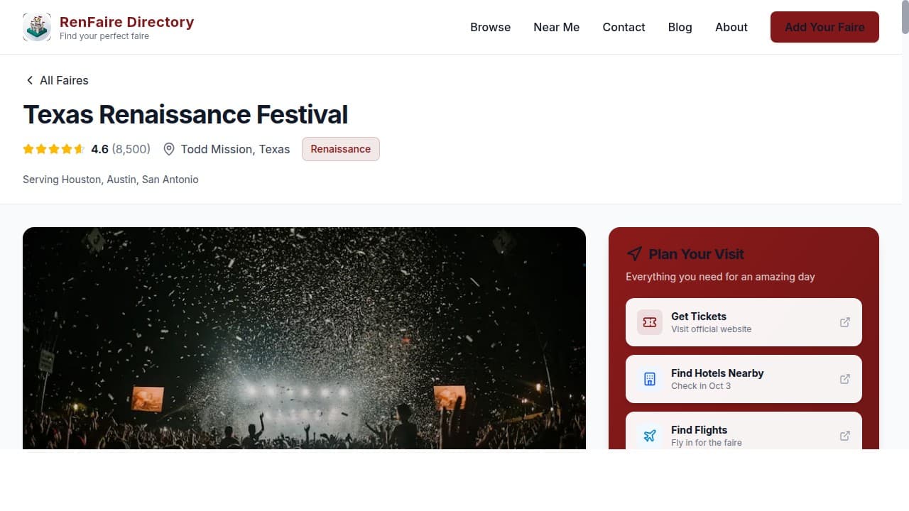 RenFaire Directory faire detail page