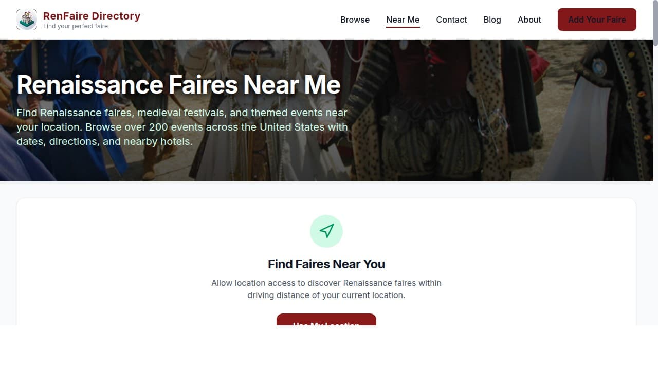 RenFaire Directory near-me search feature